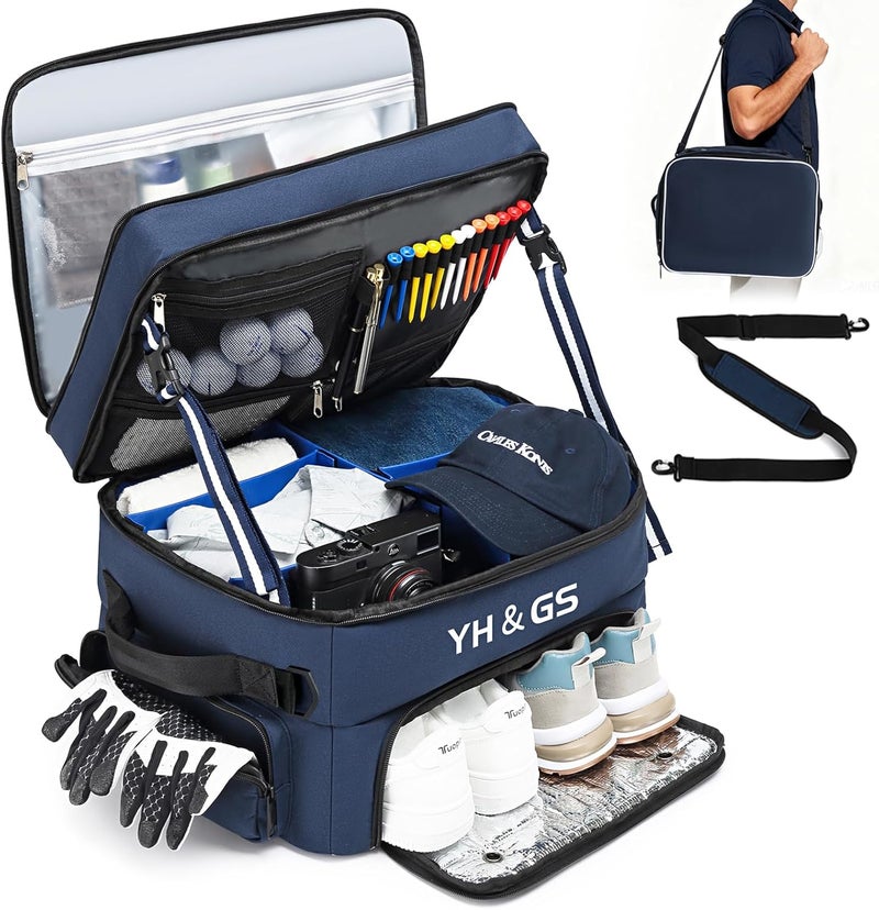 GOTECH Golf Trunk Organizer, 3 Layer Golf Accessories for Men, 2 Pair Shoes Separate Ventilated Compartment Golf Organizer for Car, Balls, Clothes, Gloves, Accessories Golf Gifts (Add shoulder straps) - Image 1